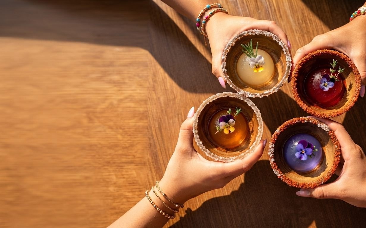 Hands holding Ball-O-Shot spheres at a festival event
